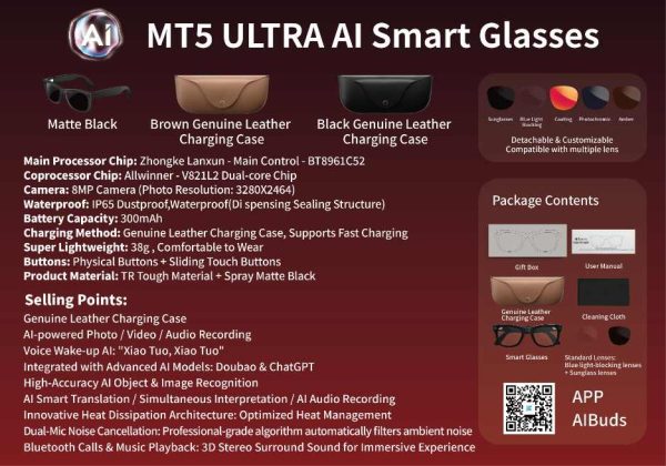 Black AI Smart Glasses MT5